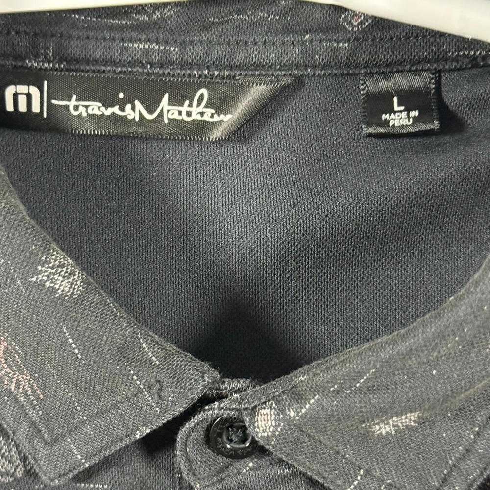 TravisMathew Mens Large Black Golf Polo Shirt Printed Cotton Blend Short Sleeve - Picture 2 of 10